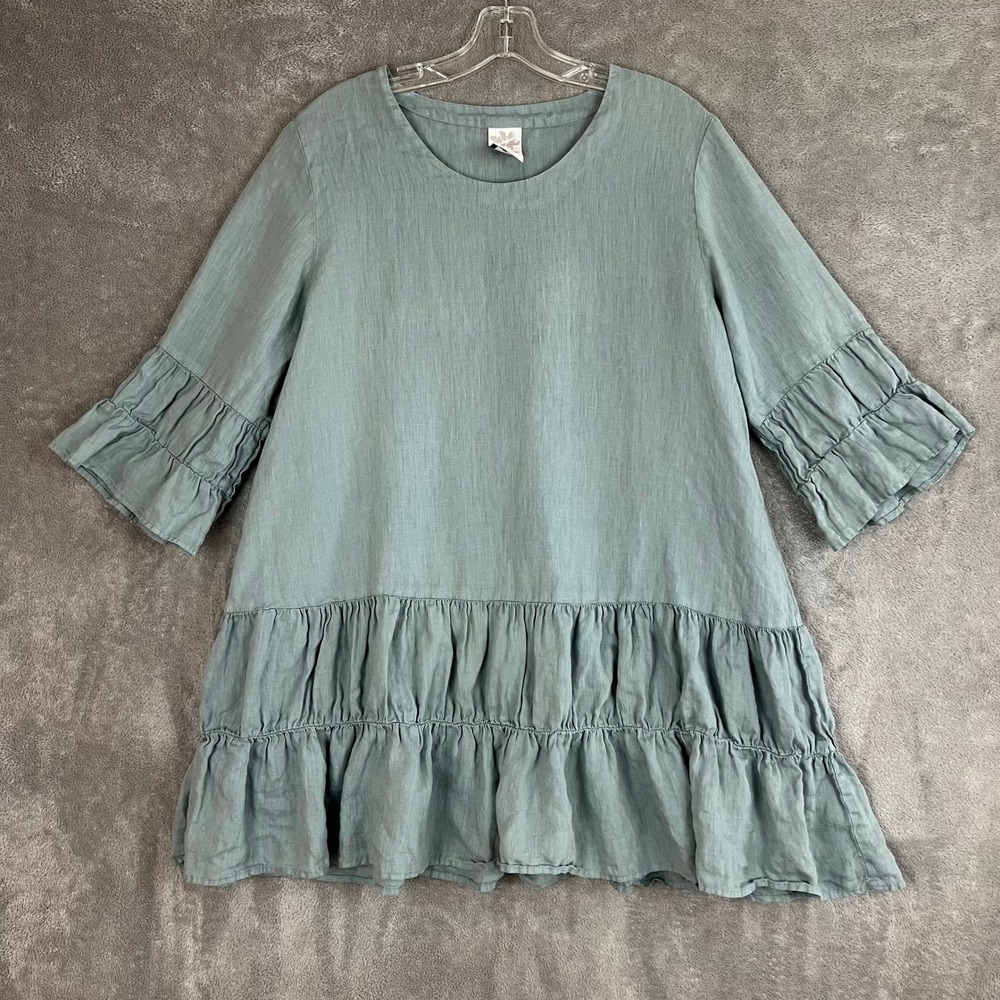 Vintage Match Point Mini Dress Womens S 100% Linen USA Cottagecore Peasant